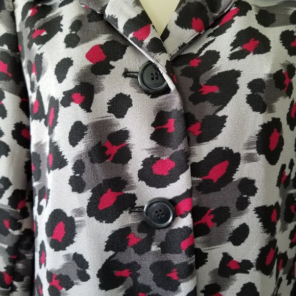 NICOLE MILLER Abstract Animal Print  Trench Coat Button Down Vintage  Sz 8 - Picture 2 of 10